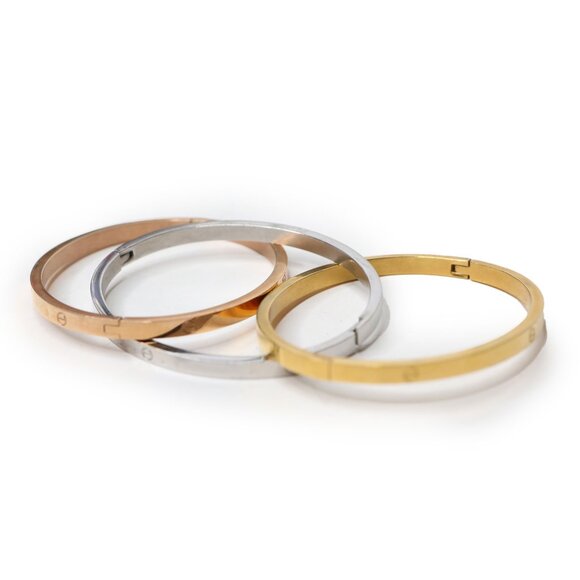 Set of 3 Metal Bangle Bracelets Trio Stackable Gold Silver Rose Gold Copper Tone - Picture 7 of 9